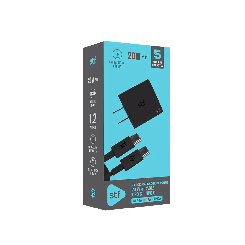 Combo STF Cargador de pared 20W + Cable USB-C a USB-C 60W, Carga ultra rápida - Image 3