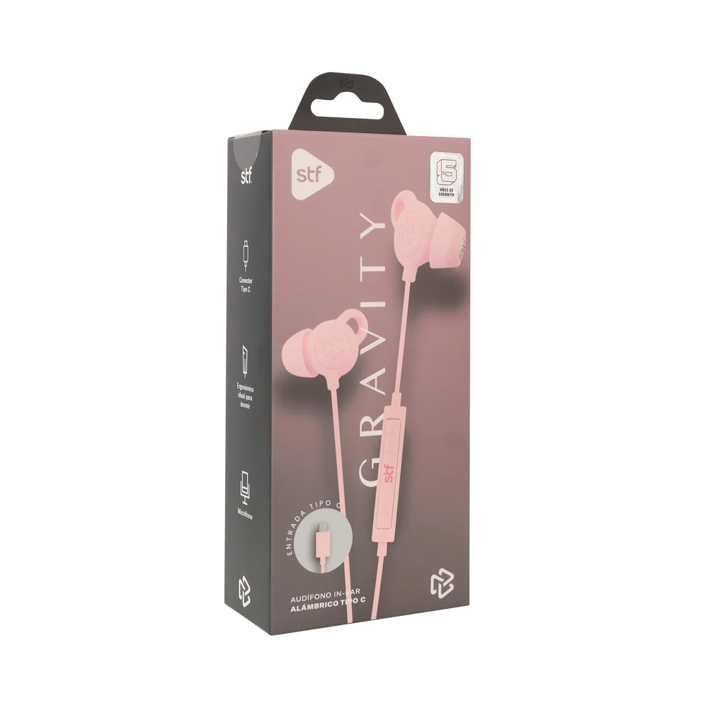 Audifonos alámbricos In-Ear Gravity STF Tipo C, Micrófono, Rosa - Image 6