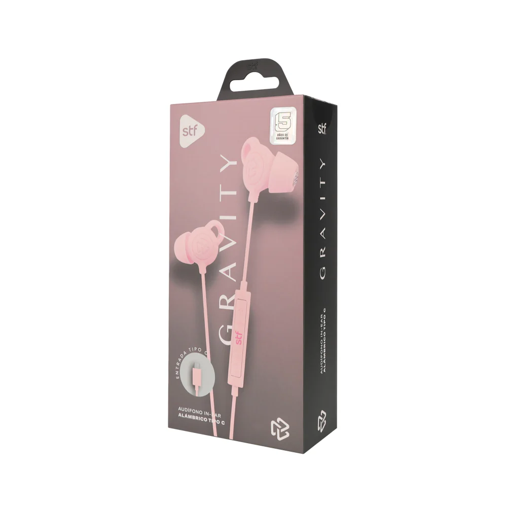 Audifonos alámbricos In-Ear Gravity STF Tipo C, Micrófono, Rosa - Image 8
