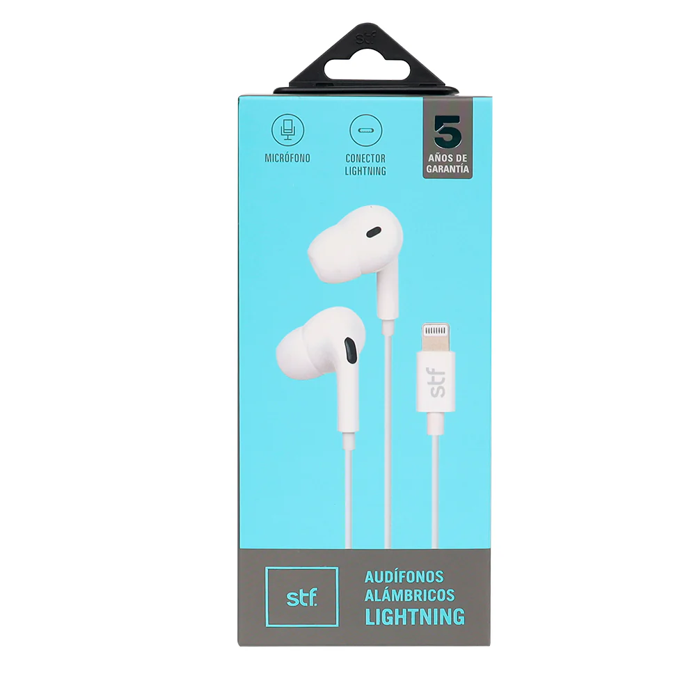Audífonos alámbricos In ear STF Tipo lightning, Manos libres con micrófono, Blanco - Image 4