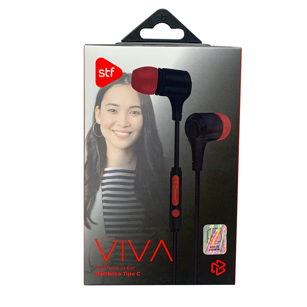 Audífonos alámbricos In-Ear VIVA STF Tipo C, 10mm Rojo - Image 3