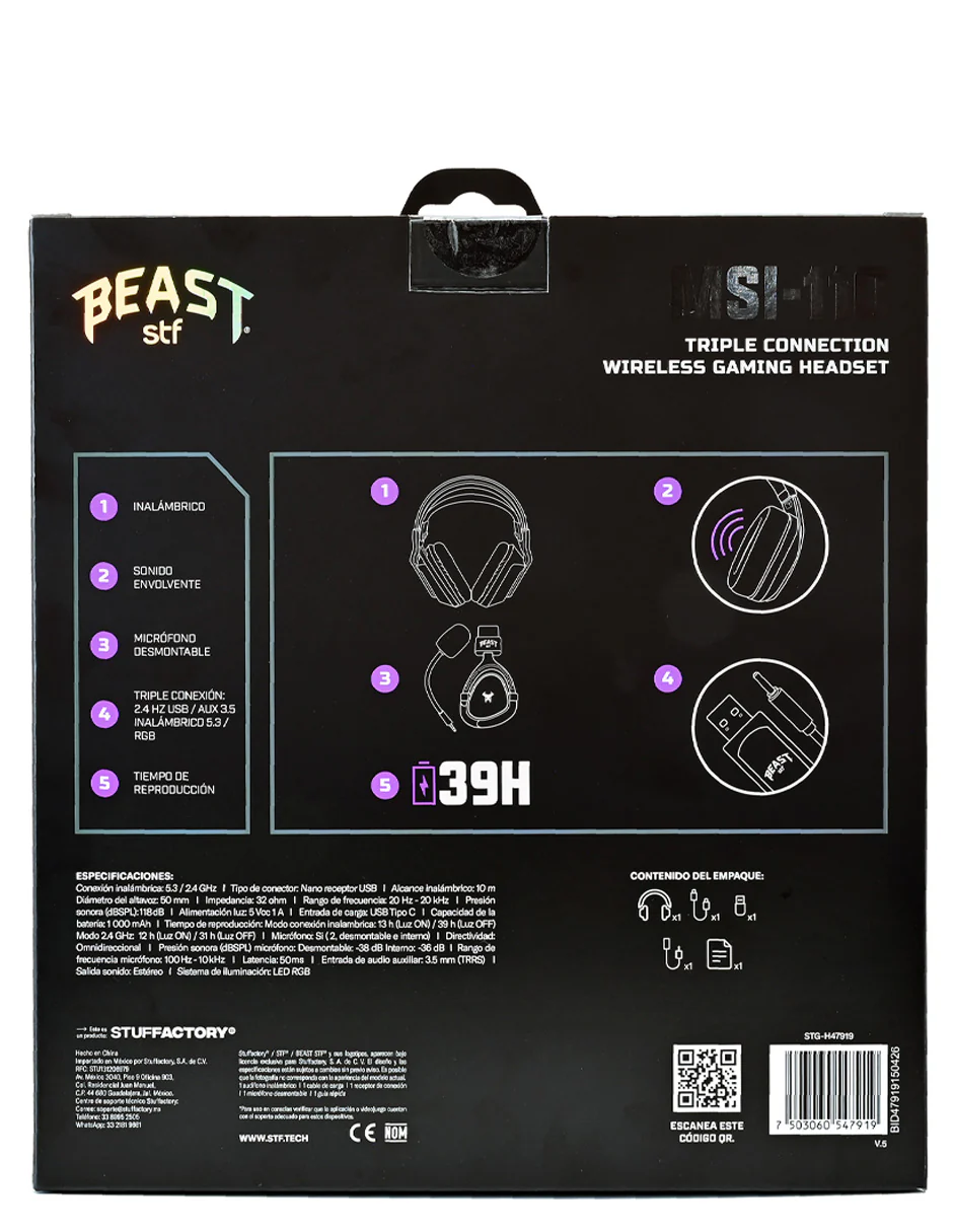 Audífonos On-Ear Inalámbricos Gamer STF MSI-110 con Triple Conexión - Image 6