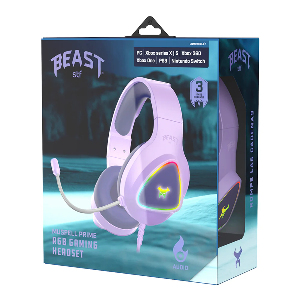 Audífonos Gamer Alámbricos On ear Beast STF Muspell Prime Bocina 50mm, Micrófono, Lila - Image 5