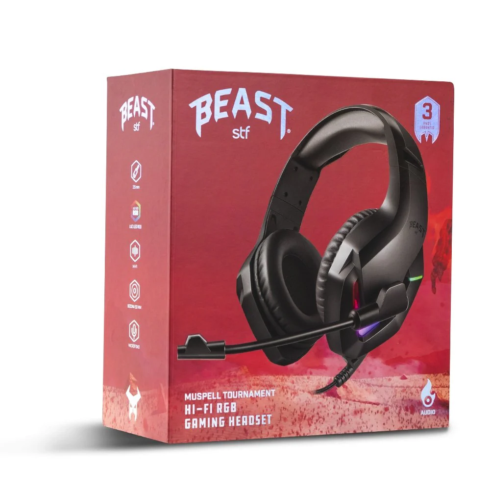 Audífonos Gamer Alámbricos On ear Beast STF Muspell Tournament Videojuegos Xbox Switch PC Sonido estéreo Negro - Image 8