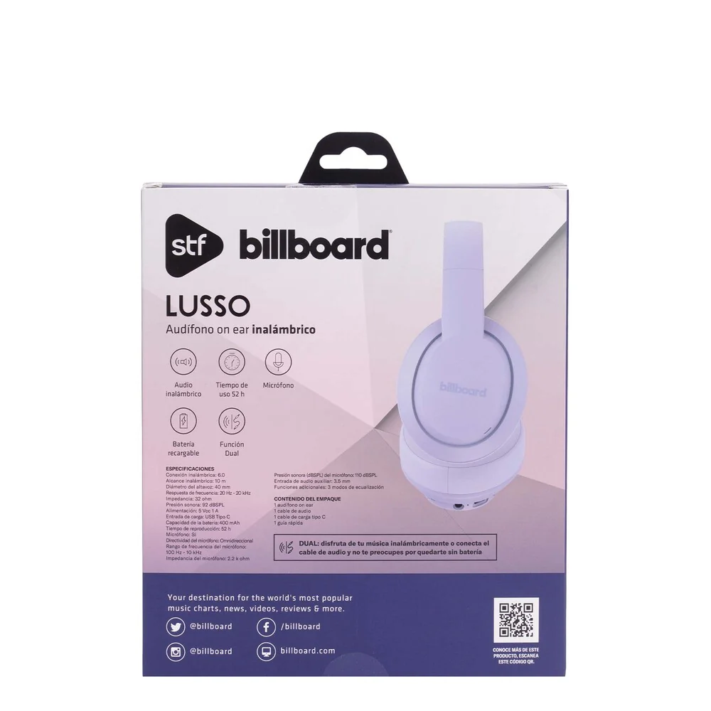 Audifonos Inalambricos On Ear Lusso STF - Billboard 52hrs Uso Morado - Image 8