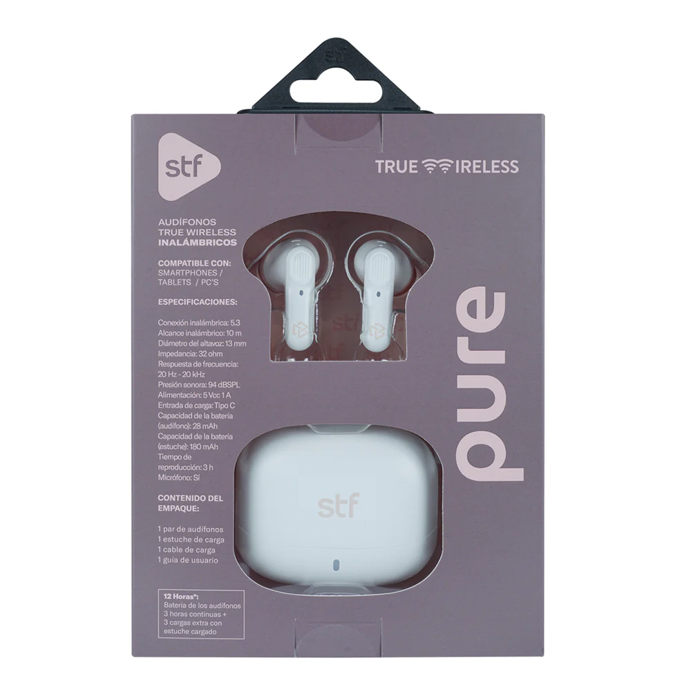 Audifonos Inalambricos Tws Pure STF 12hrs Uso Proteccion IPX4 Blanco - Image 11