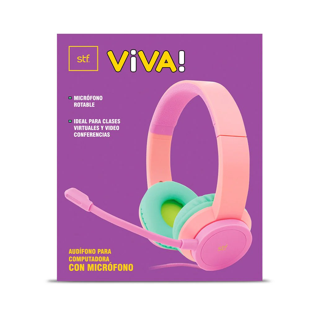 Audífono Alámbrico On ear VIVA STF Para computadora, Micrófono, Rosa - Image 7