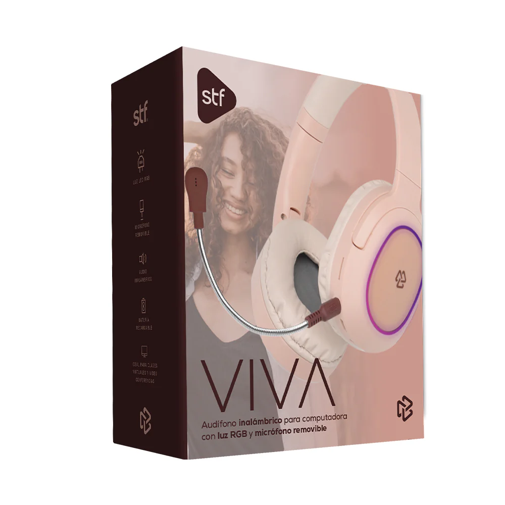 Audífonos Inalámbrico On ear VIVA STF Micrófono removible 3 hrs uso Omnidireccional Rosa - Image 9