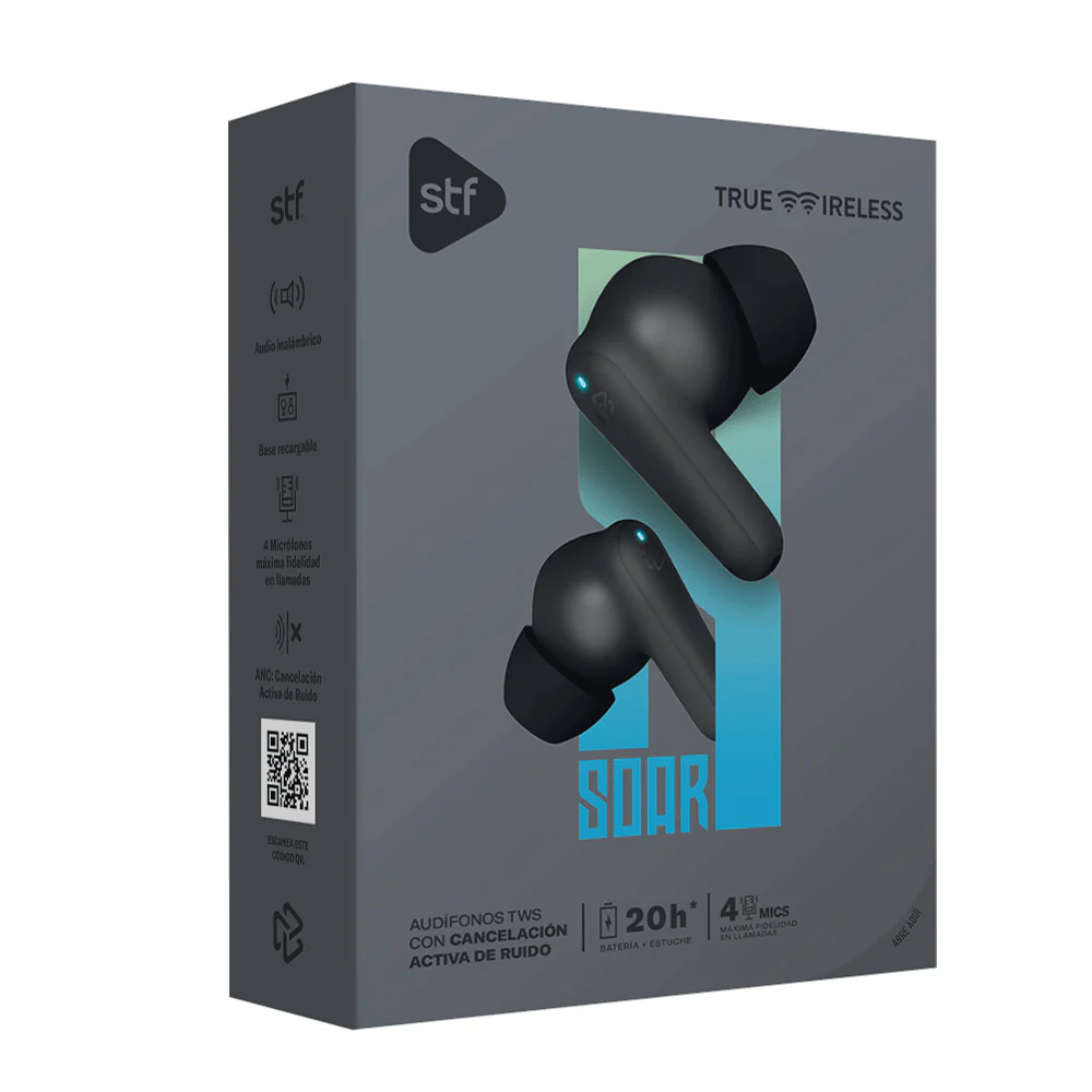 Audifonos Inalambricos Tws Soar STF ANC 20hrs Uso 4 Microfonos Gris - Image 5