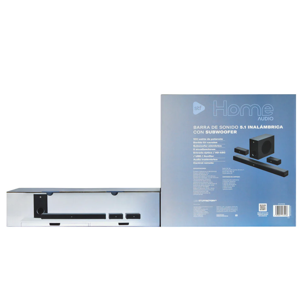 Barra de Sonido Home Audio 5.1 STF Subwoofer Alámbrico 90W HDMI OPTICO 3.5mm AUX USB - Image 10