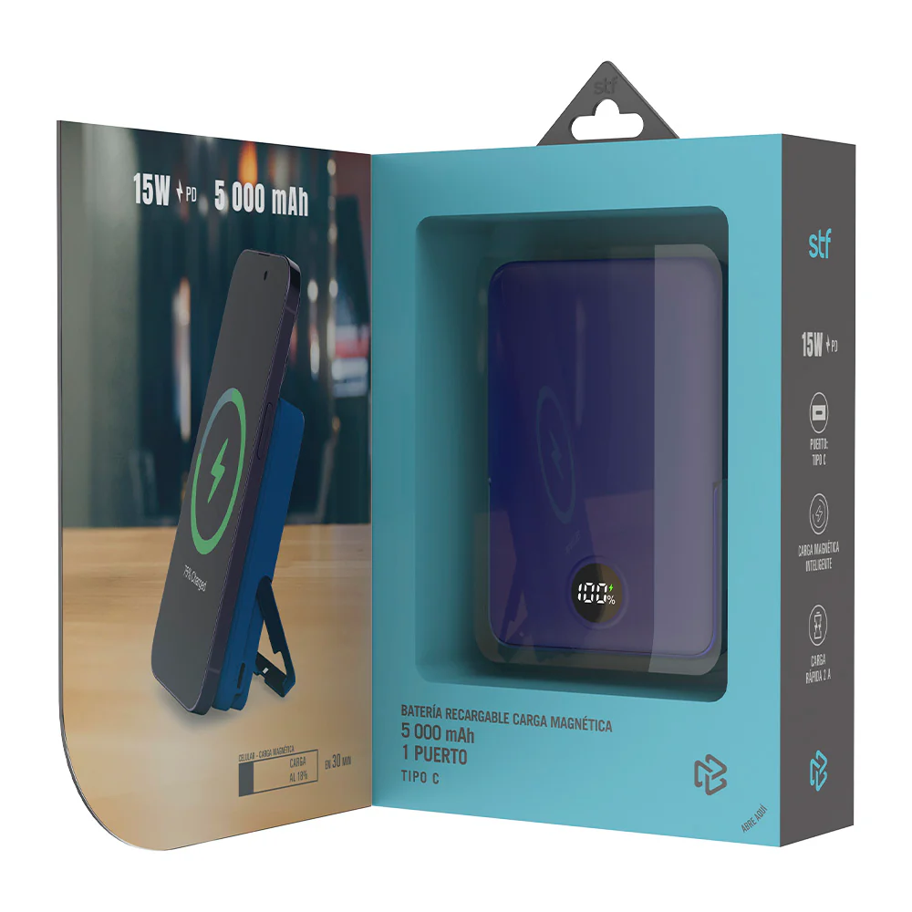 Batería Portátil Power Bank STF 5000 mAh 20W Carga Magnética Azul - Image 4