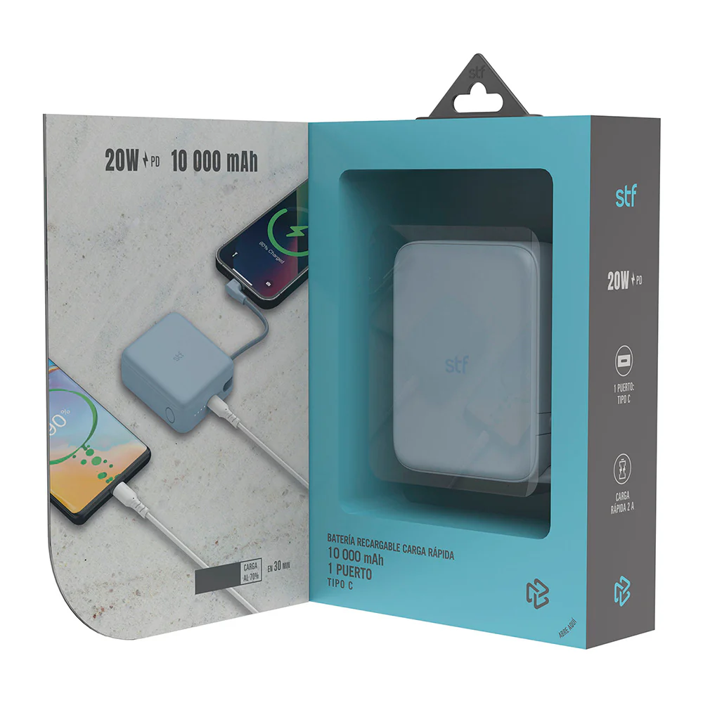 Batería Portátil Power Bank STF 10000 mAh 20W PD Cable tipo C integrado Azul - Image 5