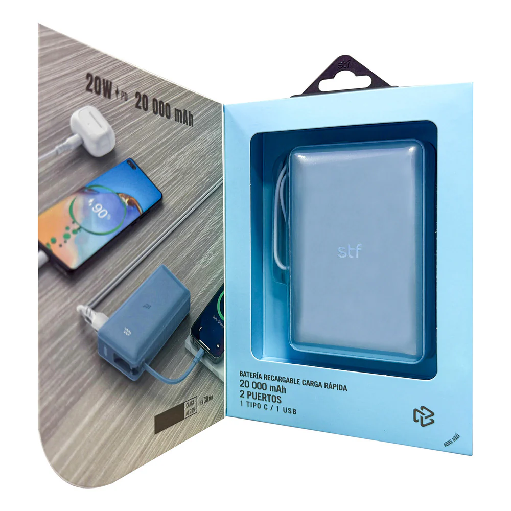 Batería Portátil Power Bank STF 20000 mAh 20W PD Cable tipo C Azul - Image 5