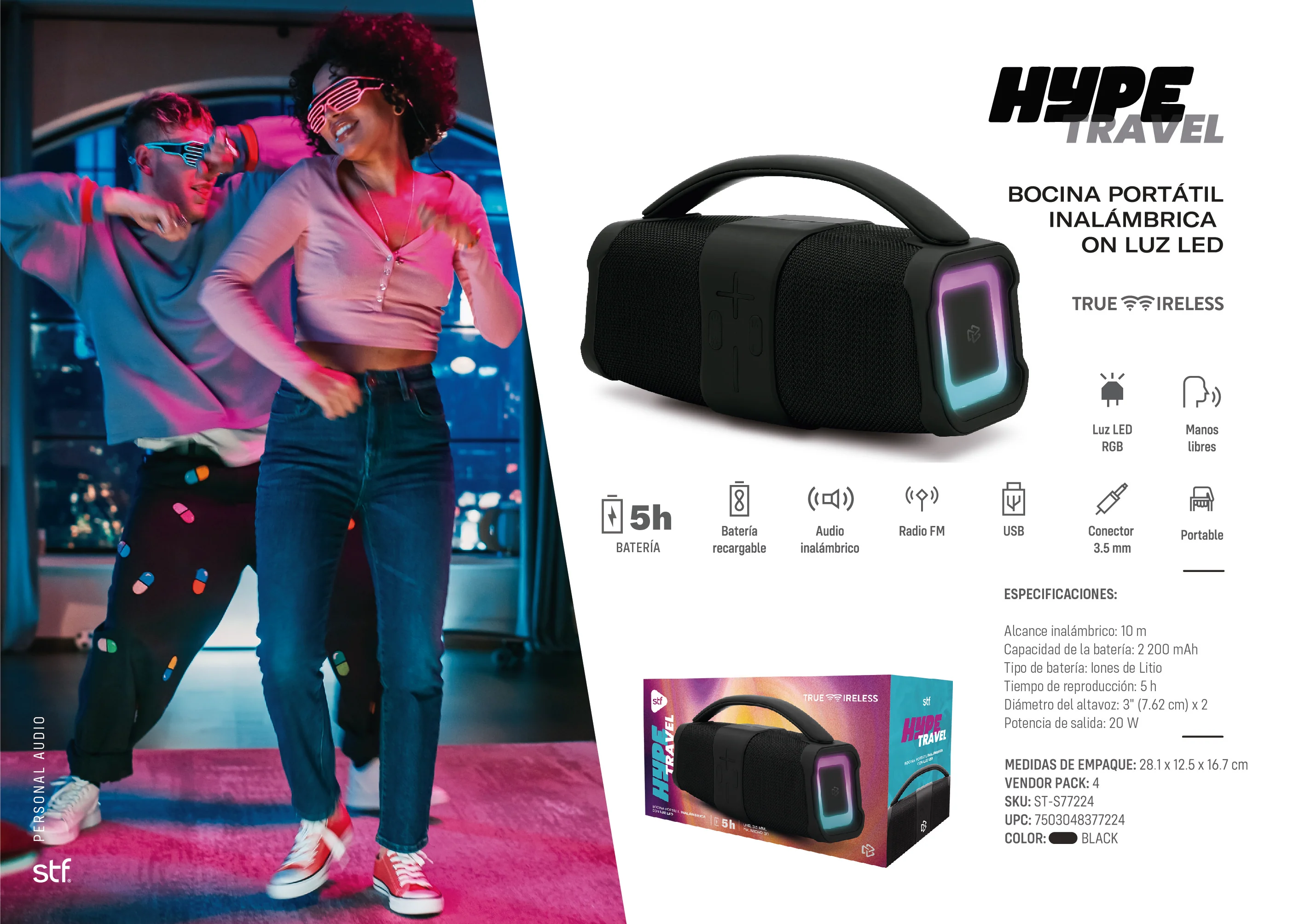 Bocina Portatil Hype Travel STF 20W 5hrs Uso Funcion Tws - Image 5