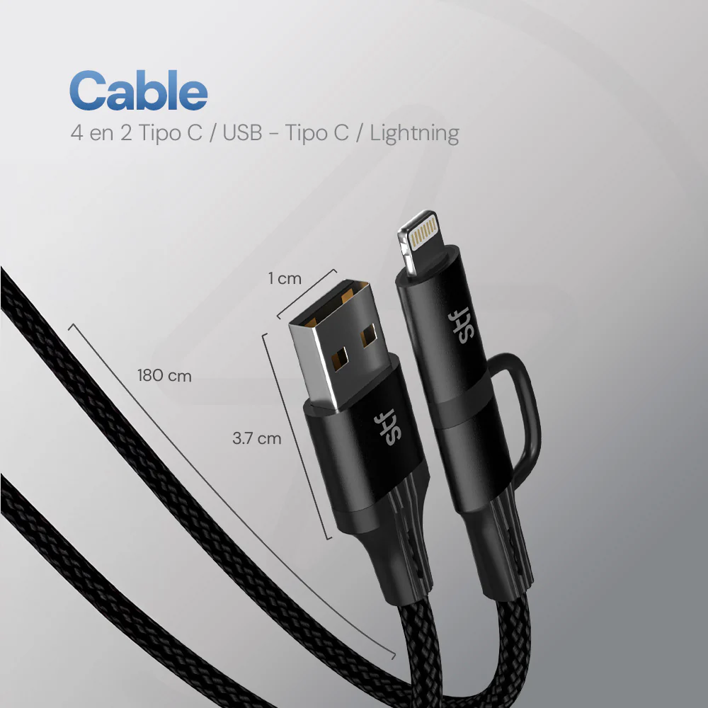 Cable 4 en 1 Tipo C/USB a Tipo C/Lightning STF 60W Carga Rápida 1.8m - Image 12