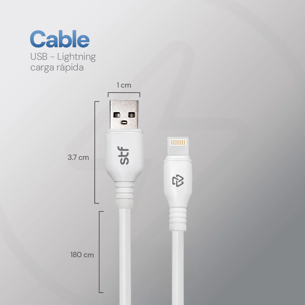 Cable USB a Lightning STF 1.8m Carga Rápida 2A Transferencia Datos Blanco - Image 2
