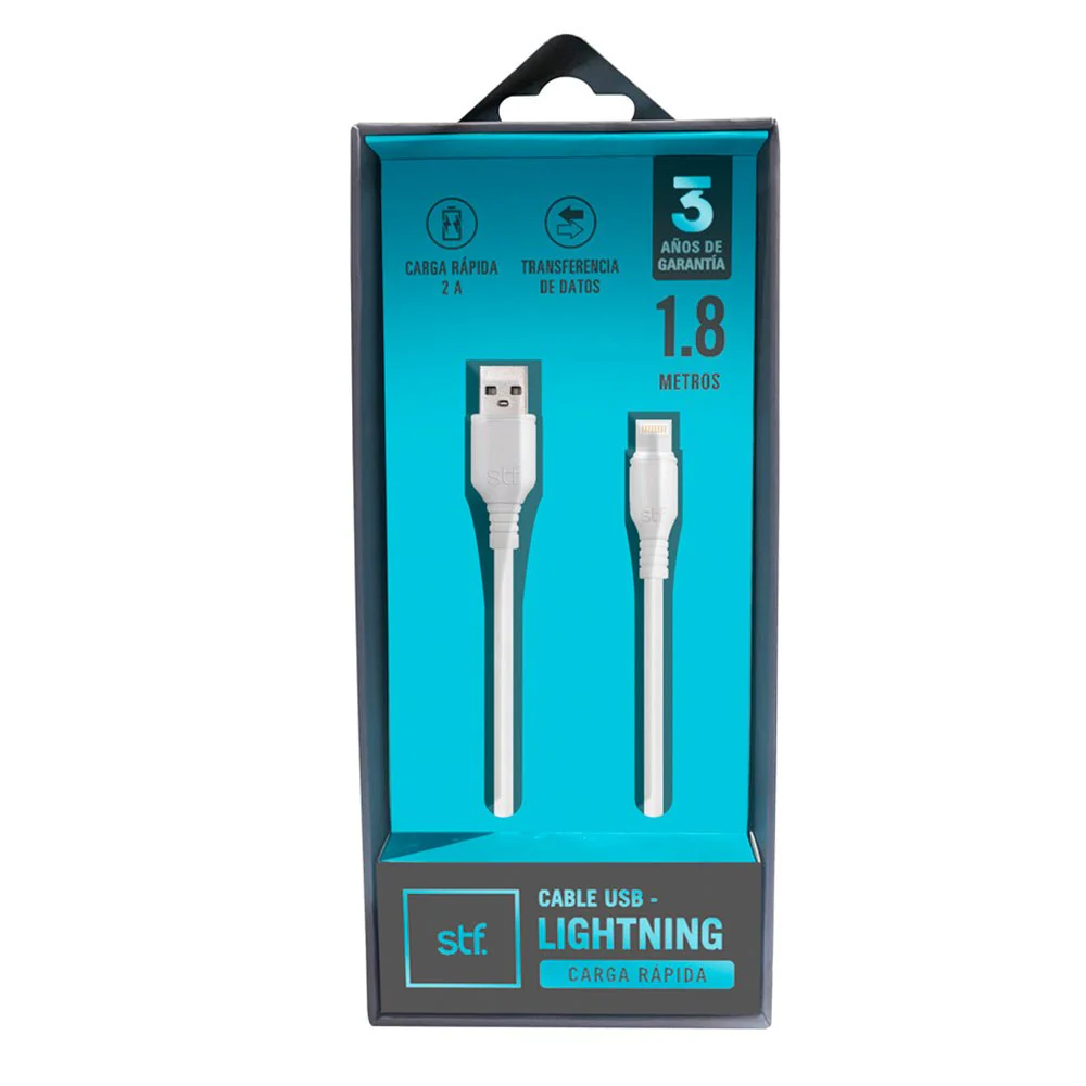 Cable USB a Lightning STF 1.8m Carga Rápida 2A Transferencia Datos Blanco - Image 5