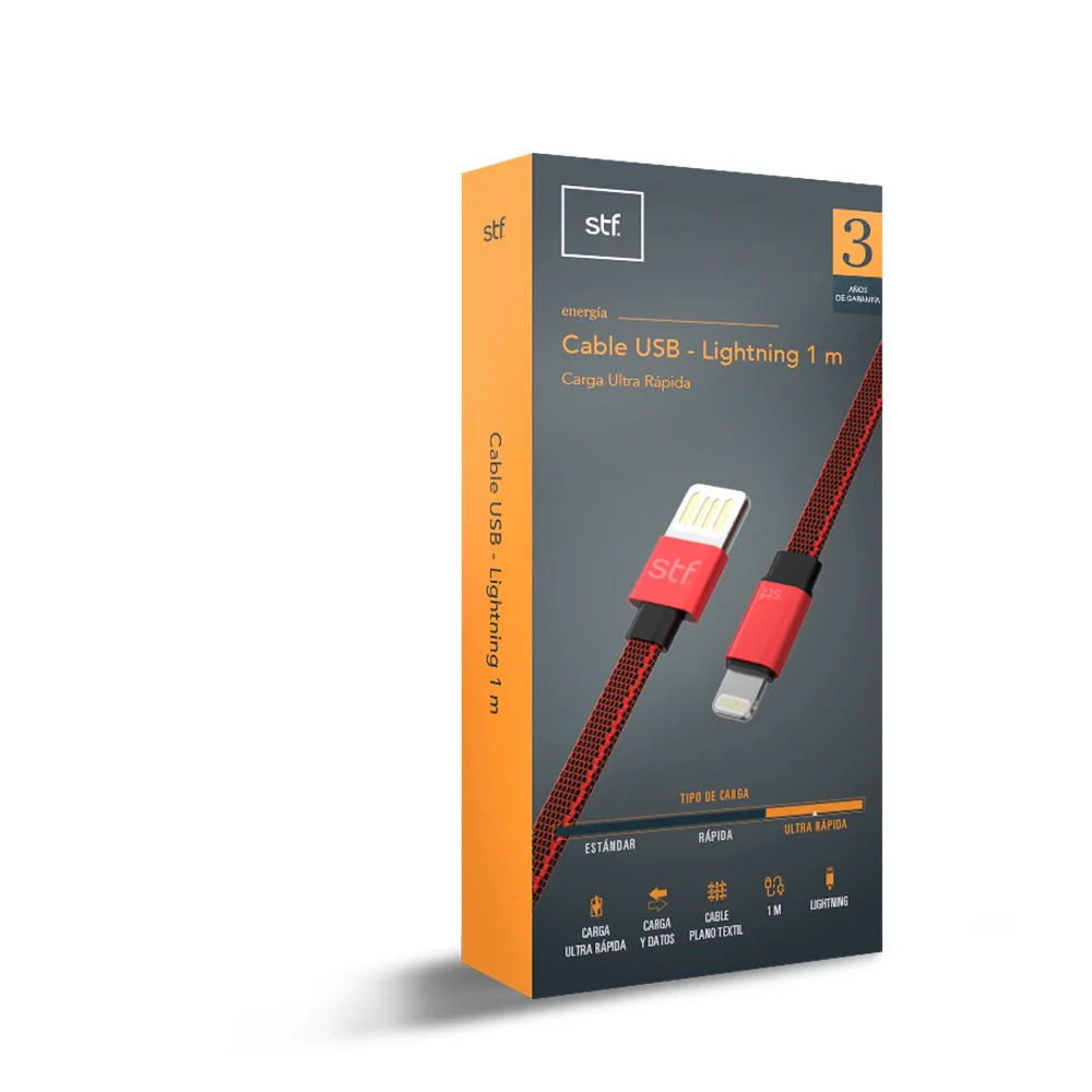 Cable USB a Lightning STF 1 Metro Carga Ultra Rápida Textil Reforzado Rojo - Image 4