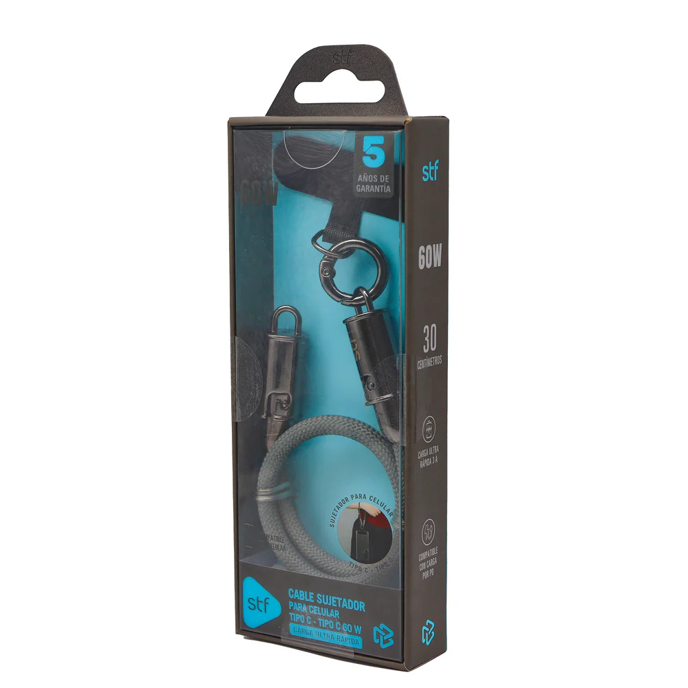 Cable Sujetador Tipo C STF 60W, Carga Rápida, Función Soporte, 30 cm - Image 6