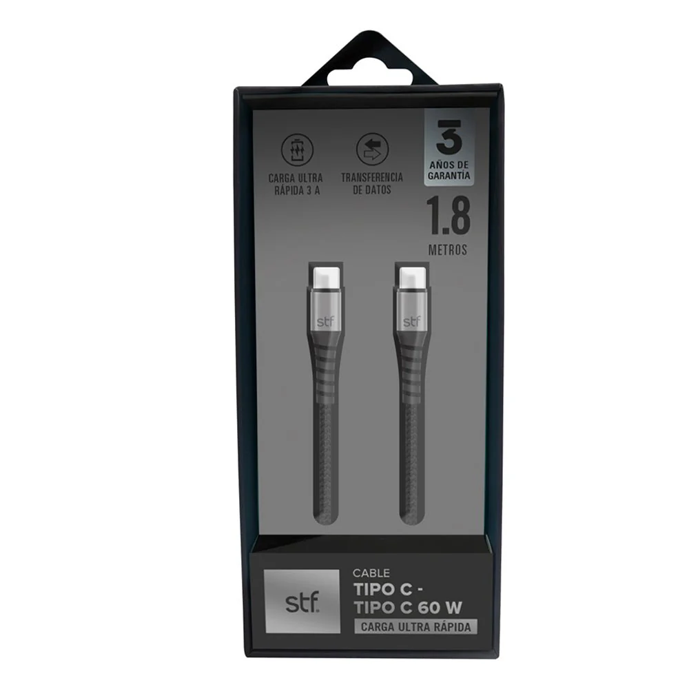 Cable Ultra Carga Rapida Tipo-C a Tipo-C STF 65W Trenzado 1.8m - Image 5