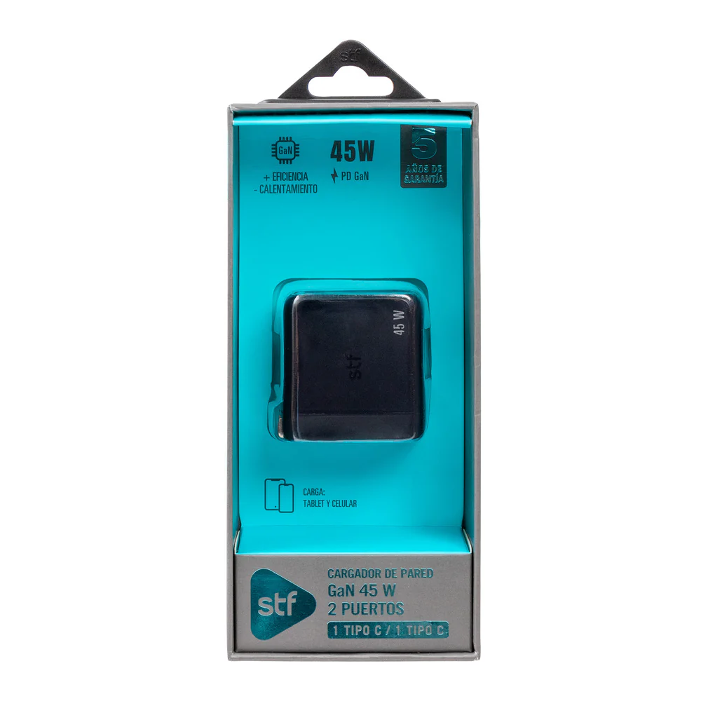 Cargador Pared STF GaN 45W Dual Tipo C Carga Ultra Rápida Enchufe Plegable - Image 10