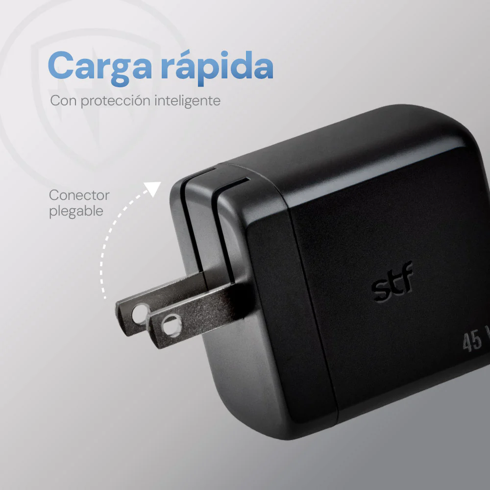 Cargador Pared STF GaN 45W Dual Tipo C Carga Ultra Rápida Enchufe Plegable - Image 3