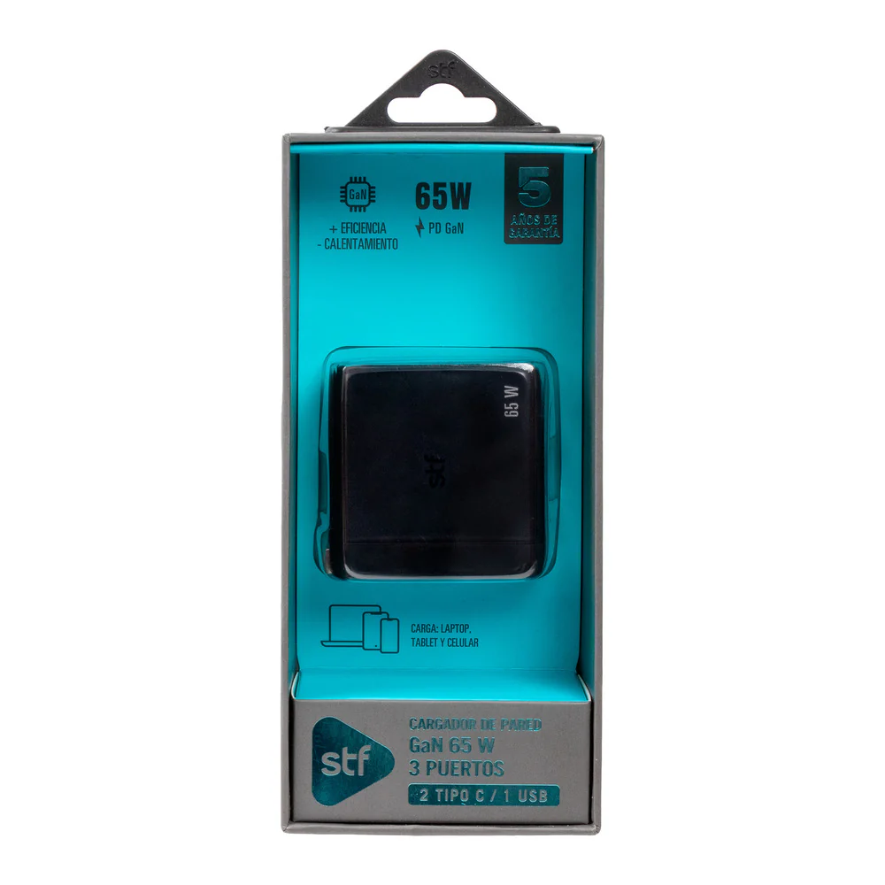 Cargador Pared STF GaN 65W 3 Salidas Tipo C Dual + USB Carga Ultra Rápida - Image 14