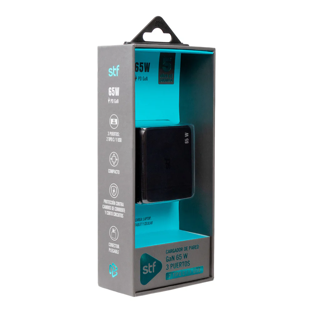 Cargador Pared STF GaN 65W 3 Salidas Tipo C Dual + USB Carga Ultra Rápida - Image 15