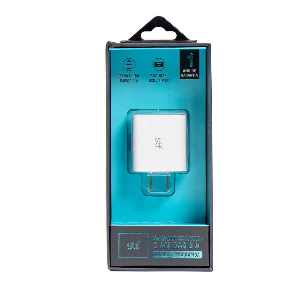 Cargador Pared STF 20W Doble Salida Carga Ultra Rápida 3A Tipo C + USB blanco - Image 4