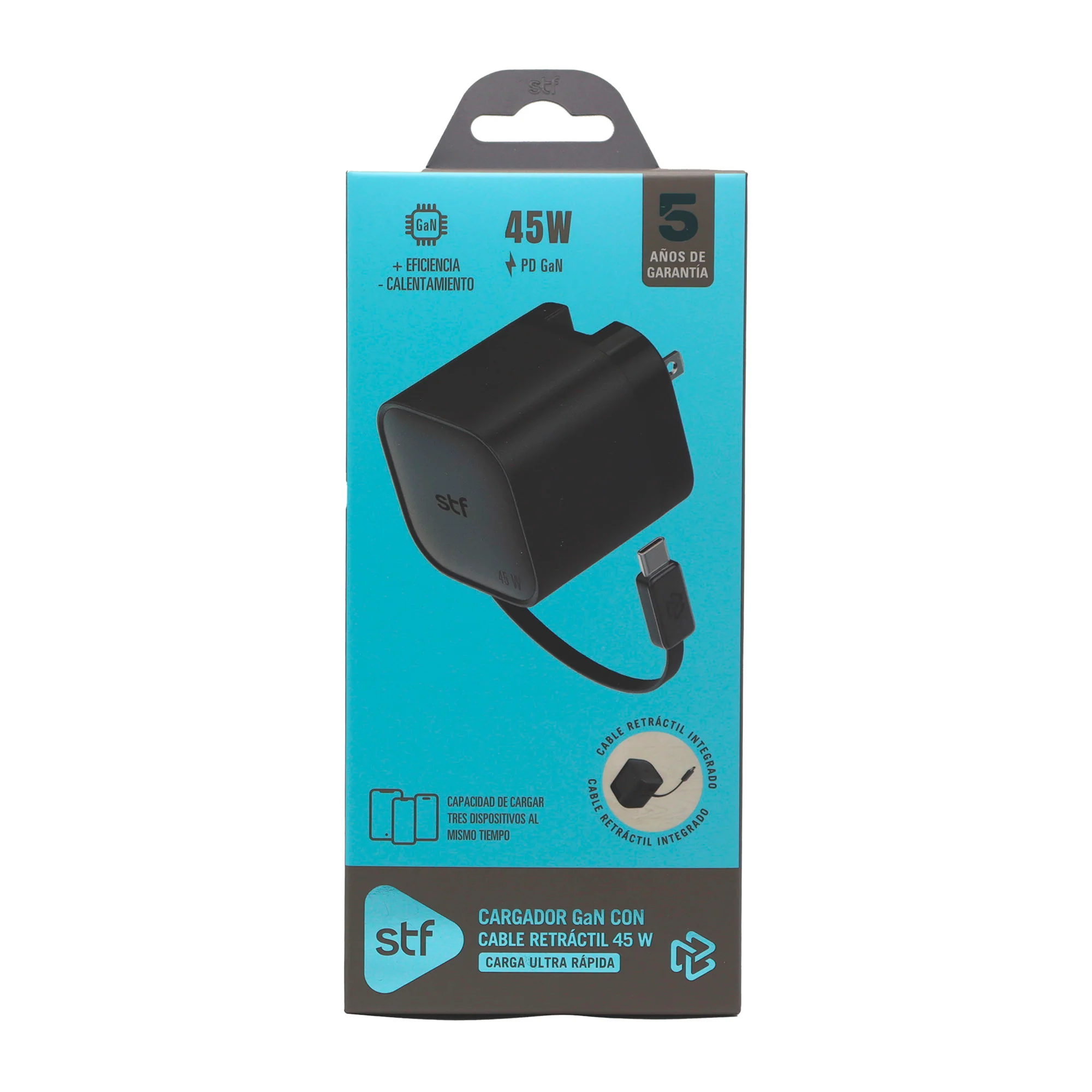 Cargador rápido Retráctil STF 45W, Tecnología GaN, Cable Tipo C - Image 10