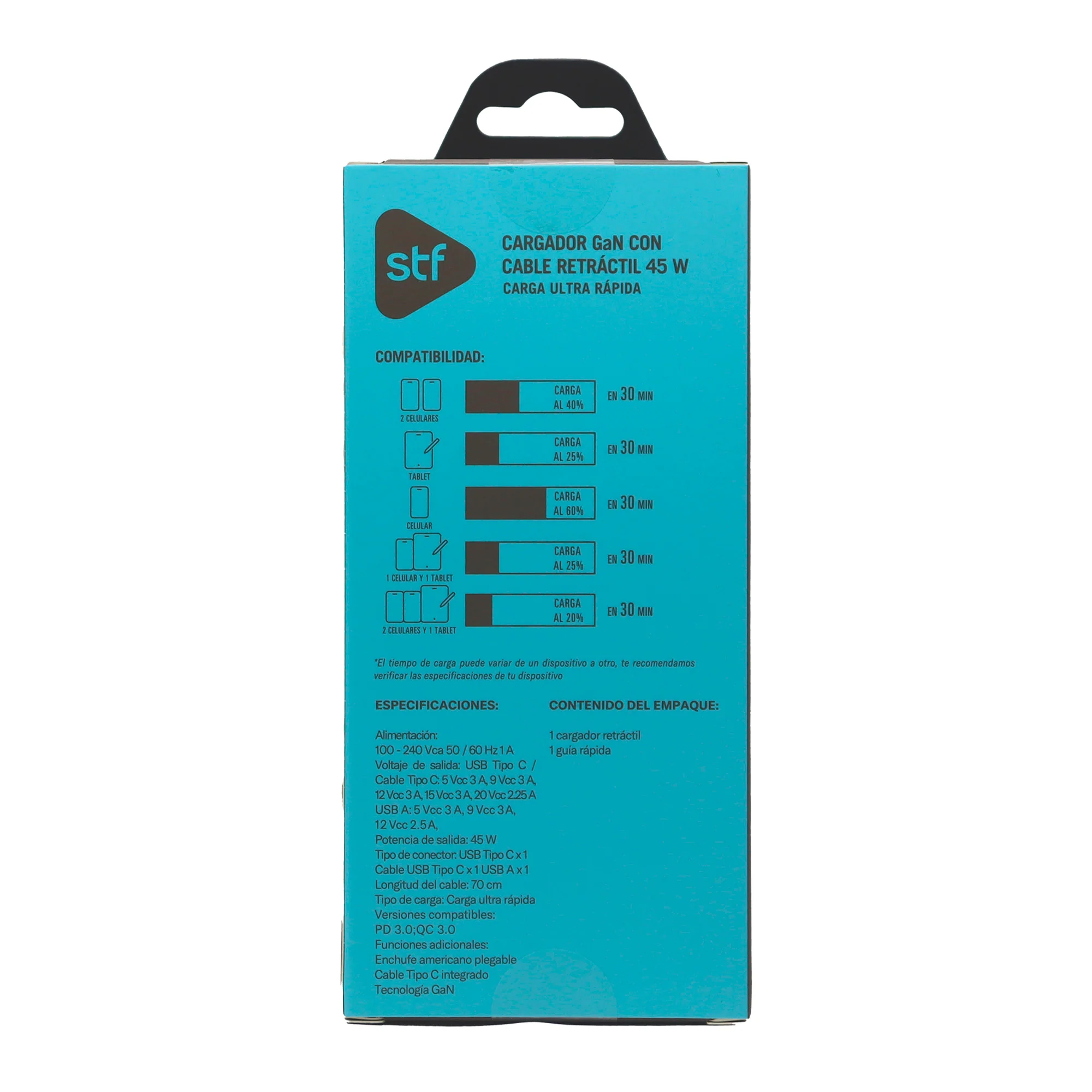 Cargador rápido Retráctil STF 45W, Tecnología GaN, Cable Tipo C - Image 11