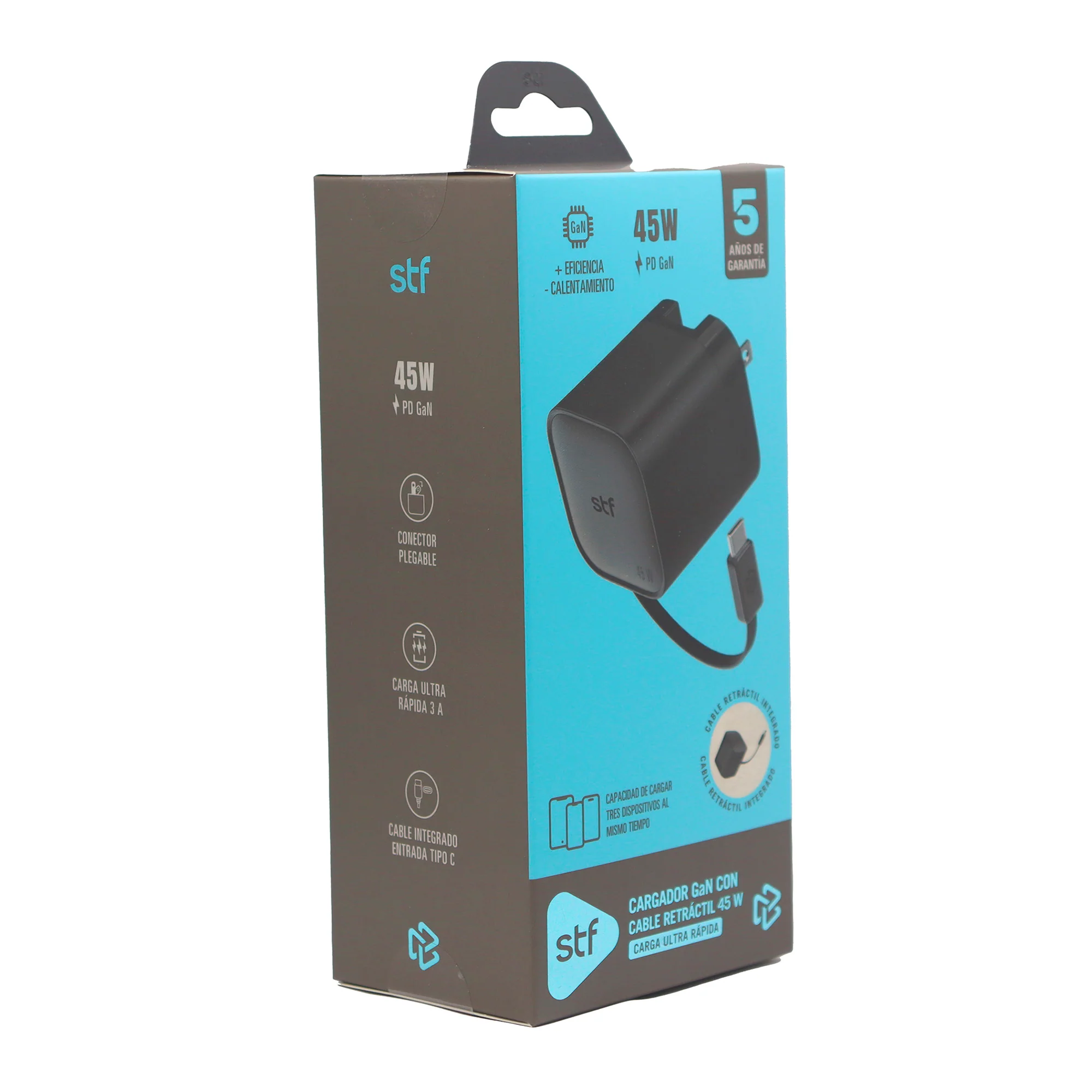 Cargador rápido Retráctil STF 45W, Tecnología GaN, Cable Tipo C - Image 8