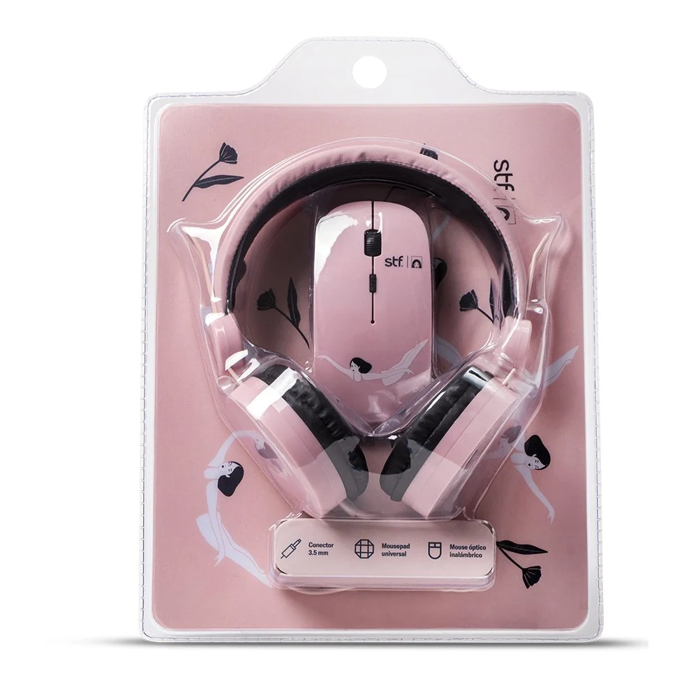 Kit Mariana Motoko STF Audífonos, mouse y mousepad 3 en 1 para computadora rosa - Image 5
