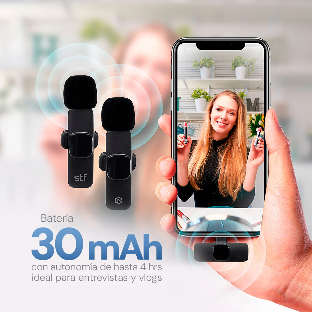 Kit STF 2 Micrófonos inalámbricos para celular Tipo C - Lightning con estuche - Image 2
