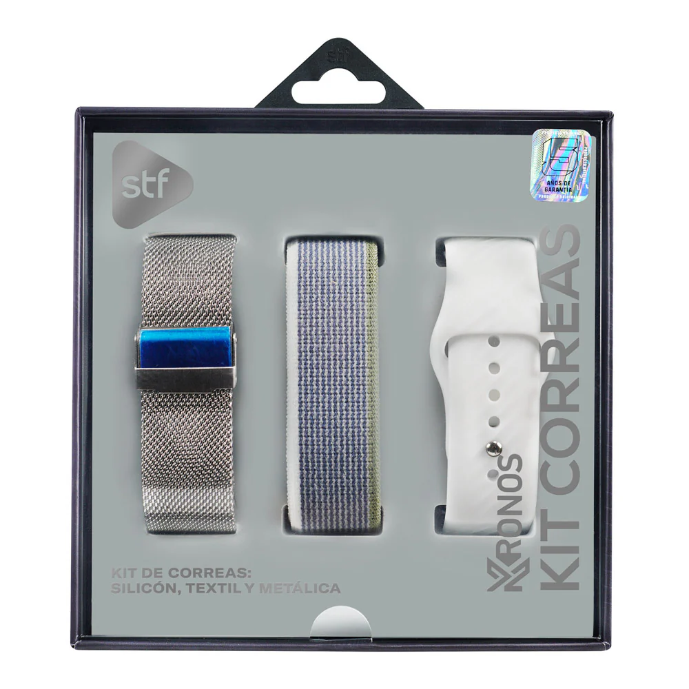 Kit Correas Smartwatch Reoj Kronos STF textil, silicon y metalica medida 22mm - Image 6