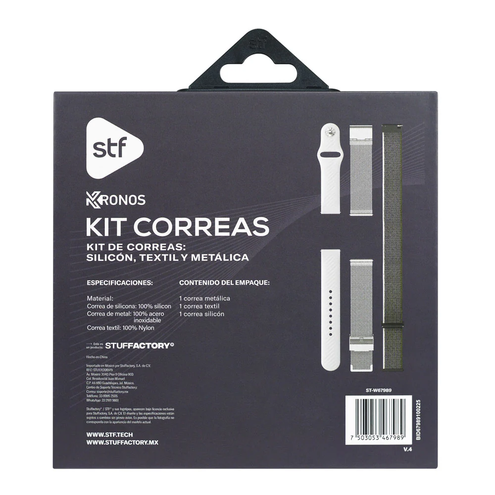 Kit Correas Smartwatch Reoj Kronos STF textil, silicon y metalica medida 22mm - Image 7