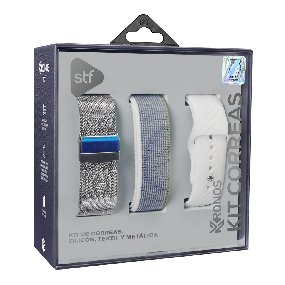 Kit Correas Smartwatch Reoj Kronos STF textil, silicon y metalica medida 22mm - Image 8