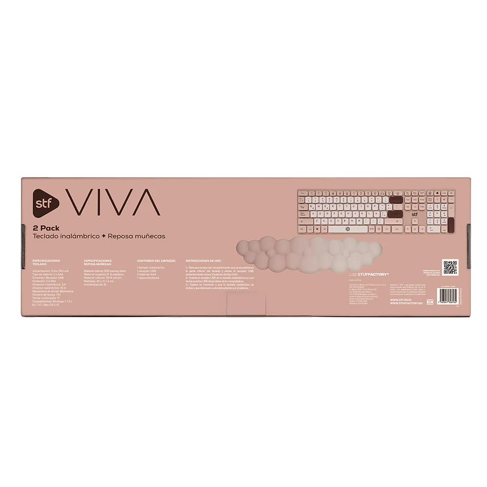 Kit VIVA STF Teclado inalámbrico + Reposa muñecas Para computadora rosa - Image 10