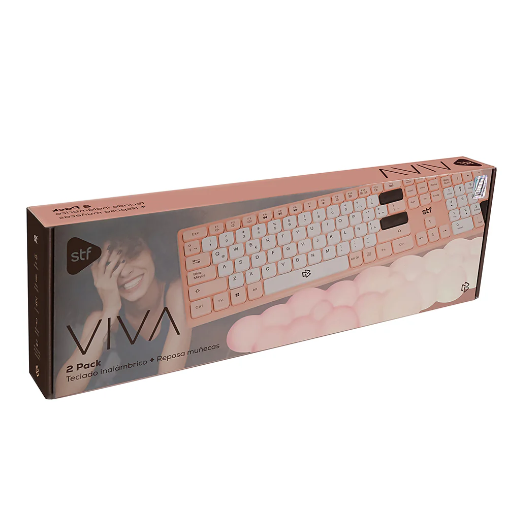 Kit VIVA STF Teclado inalámbrico + Reposa muñecas Para computadora rosa - Image 9