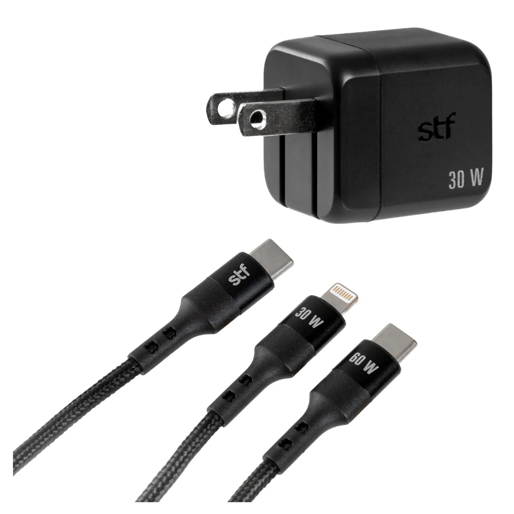 2 Pack Cargador STF GaN 30W + Cable Tipo C/Lightning Carga Rápida PD - Image 4