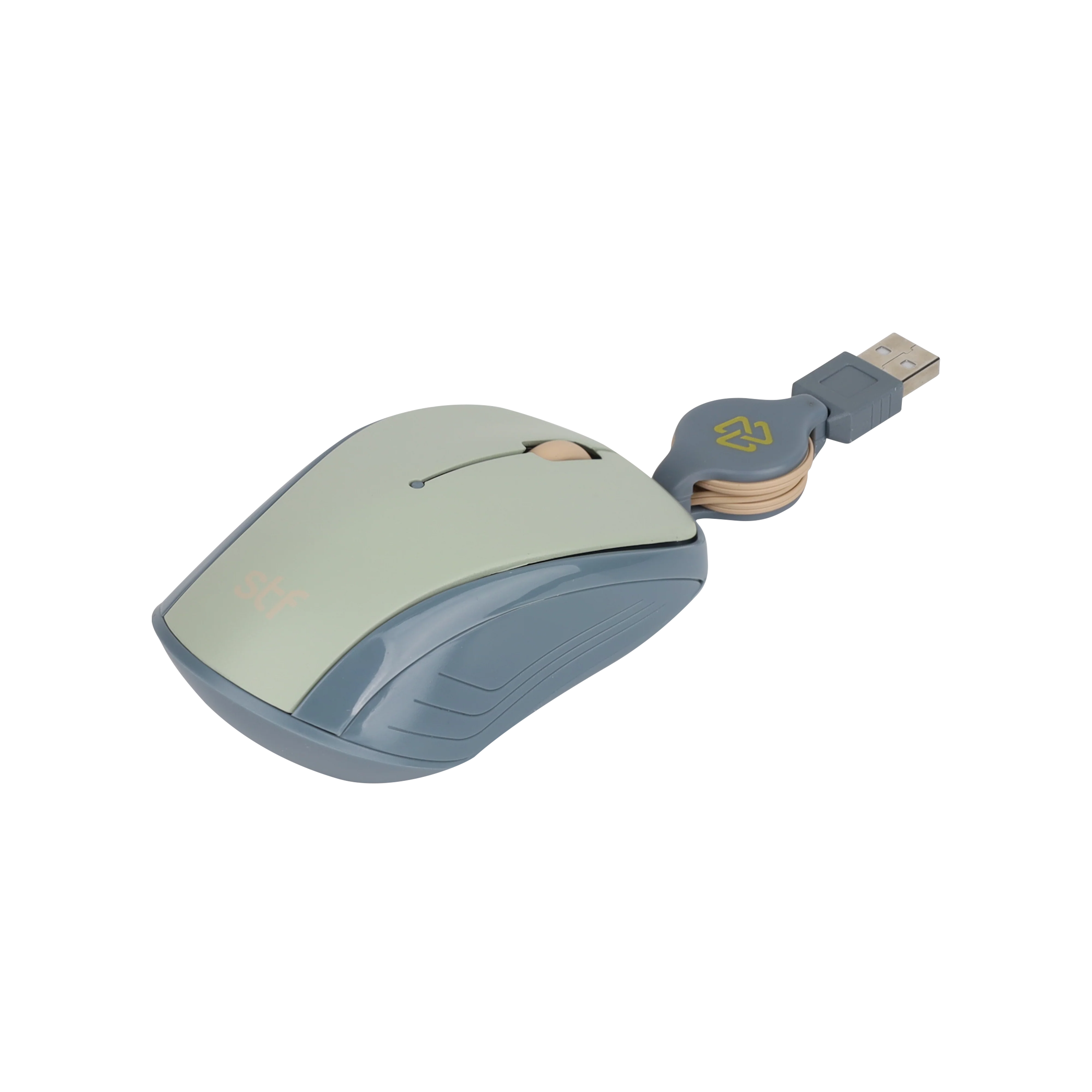 Mouse Alámbrico Retráctil VIVA STF 1600 DPI, Ergonómico, USB, 80cm, Menta Gris