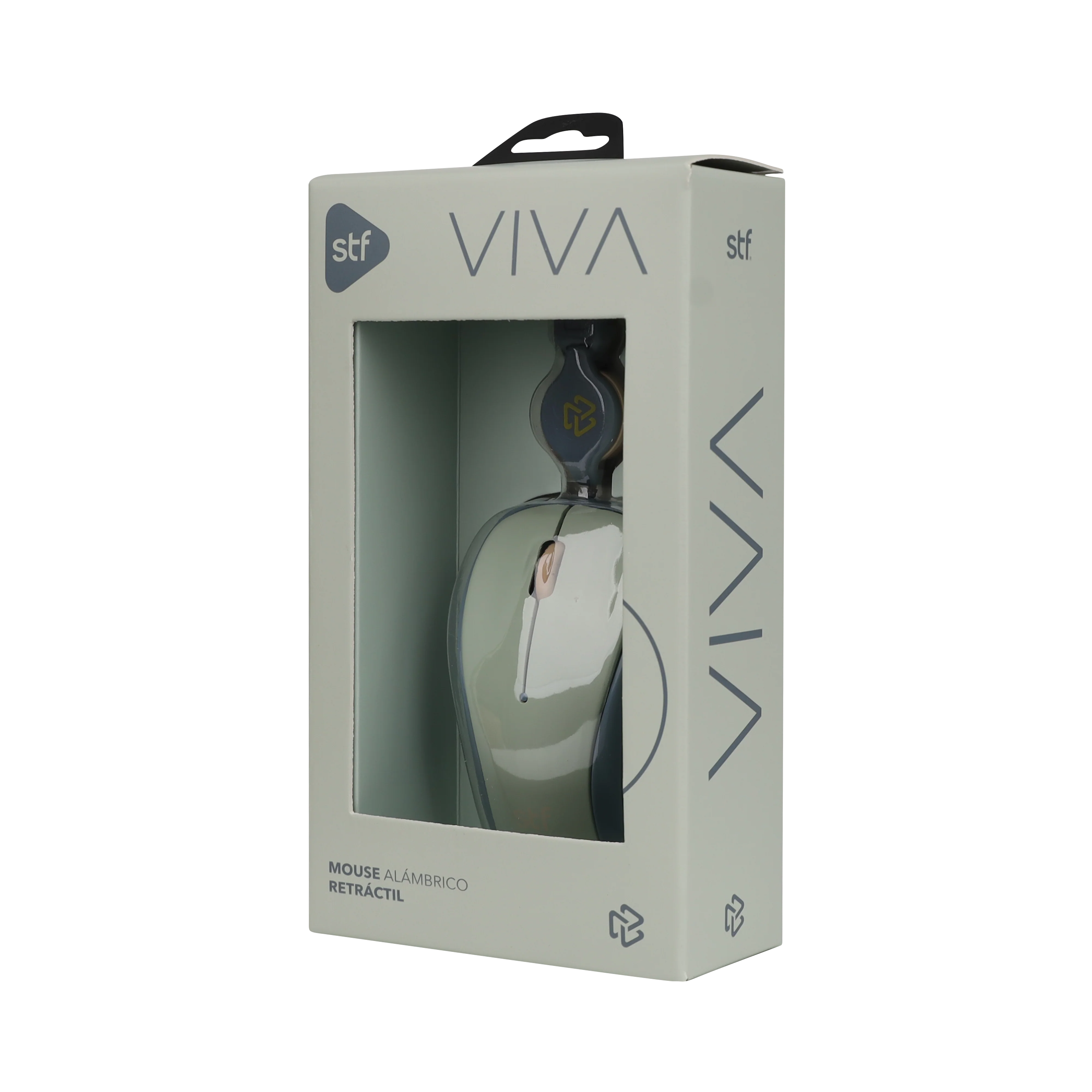 Mouse Alámbrico Retráctil VIVA STF 1600 DPI, Ergonómico, USB, 80cm, Menta Gris - Image 2