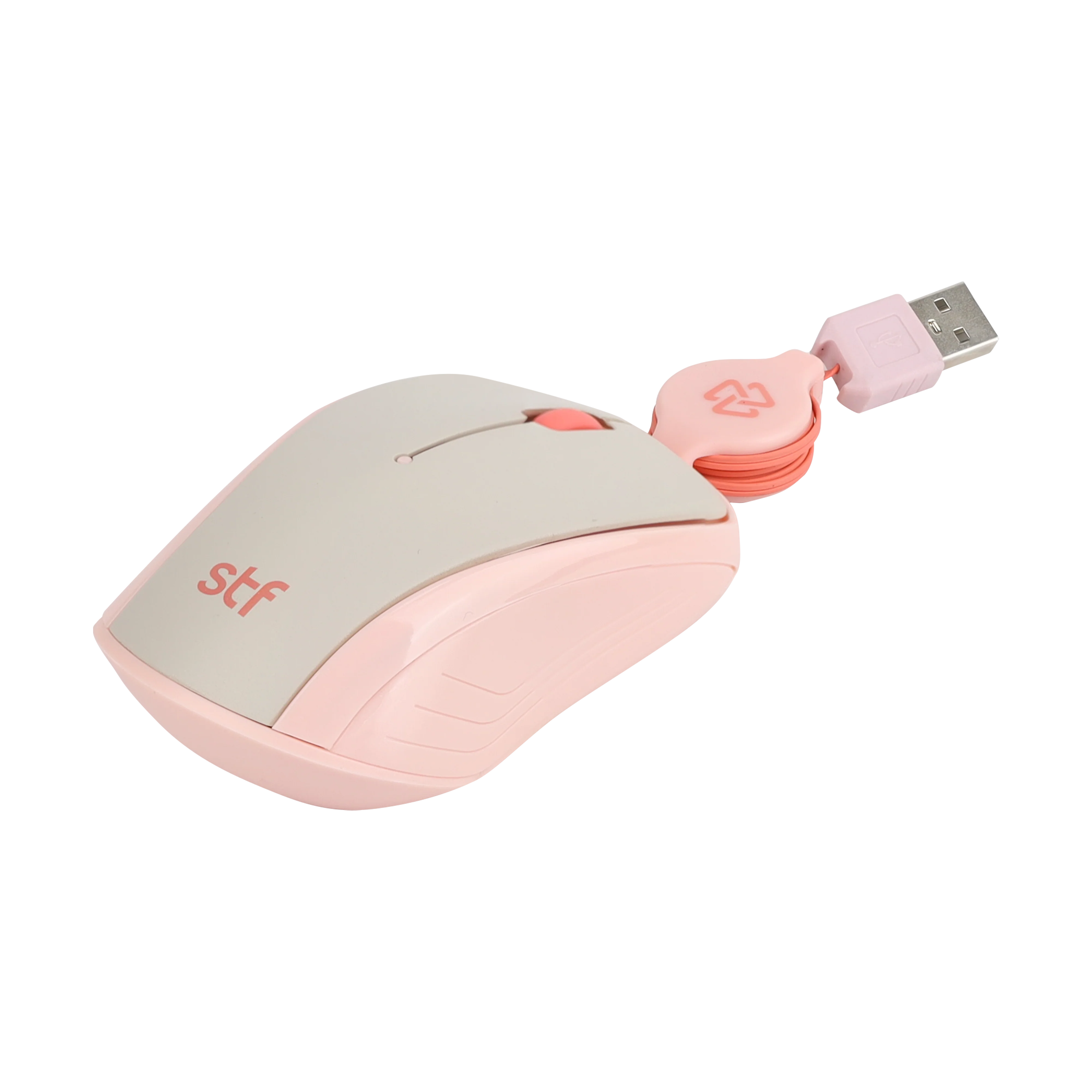 Mouse Alámbrico Retráctil VIVA STF 1600 DPI, Ergonómico, USB, 80cm, Rosa