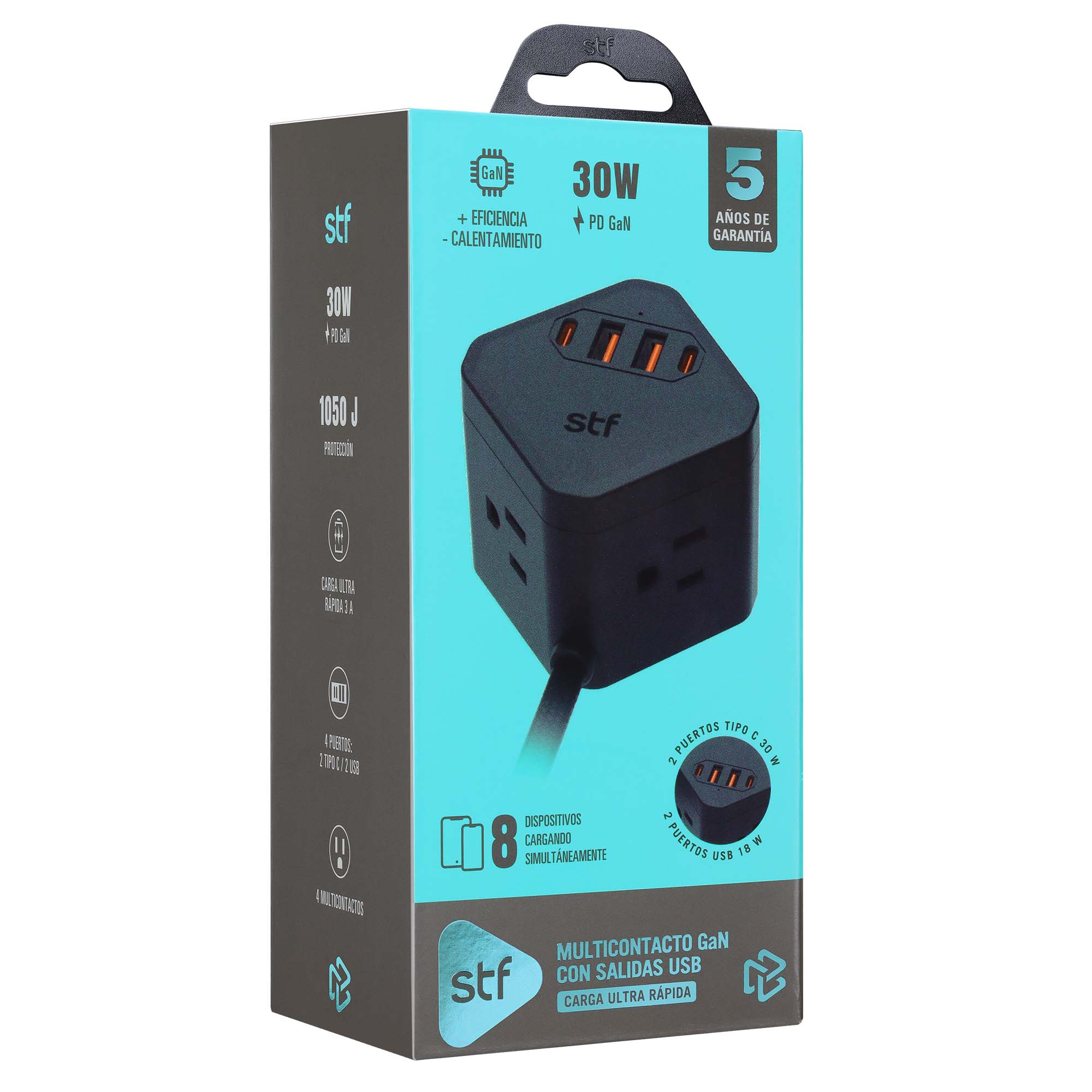 Multicontacto con extensión eléctrica STF GaN 30W USB y USB-C | Carga ultra rápida - Image 7