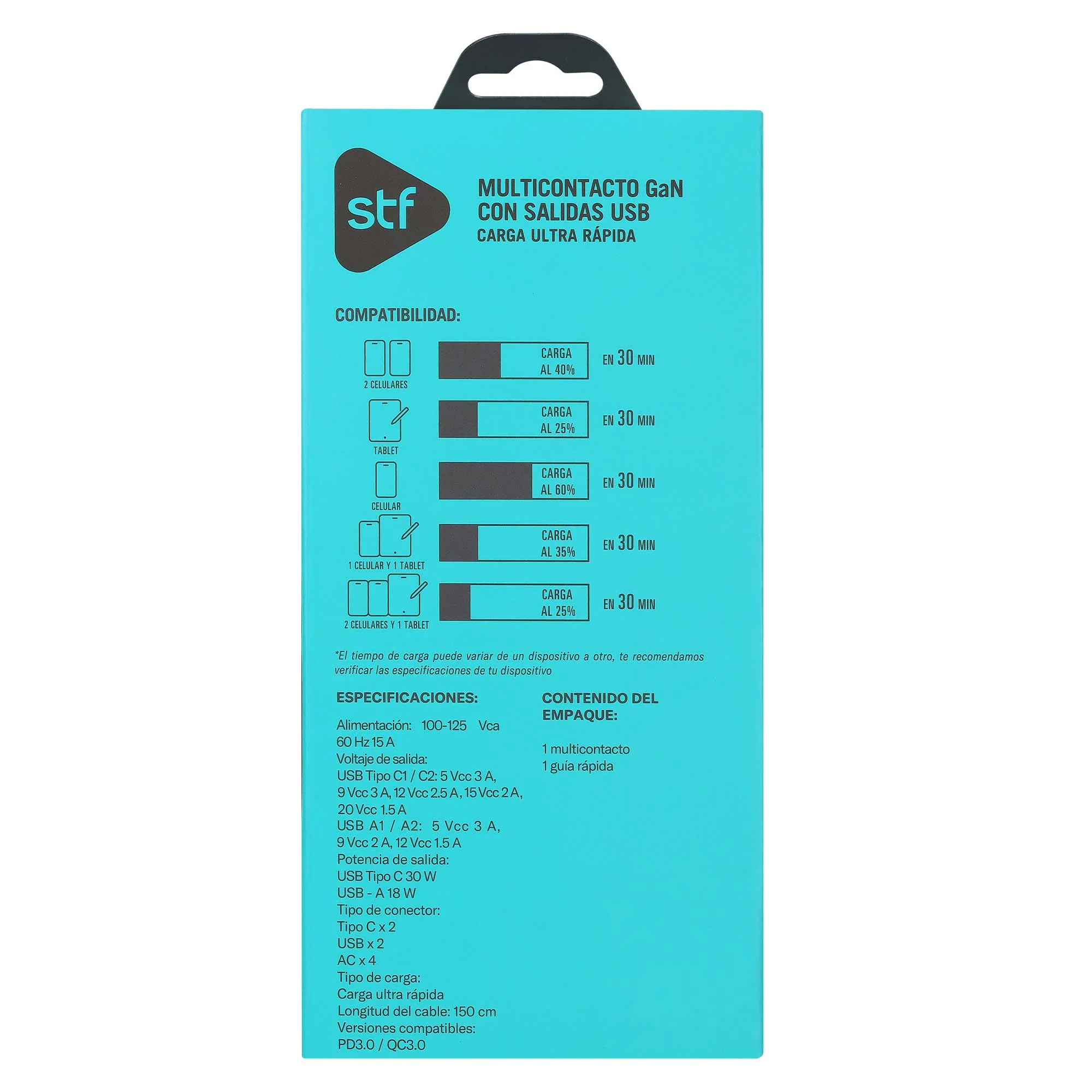 Multicontacto con extensión eléctrica STF GaN 30W USB y USB-C | Carga ultra rápida - Image 8