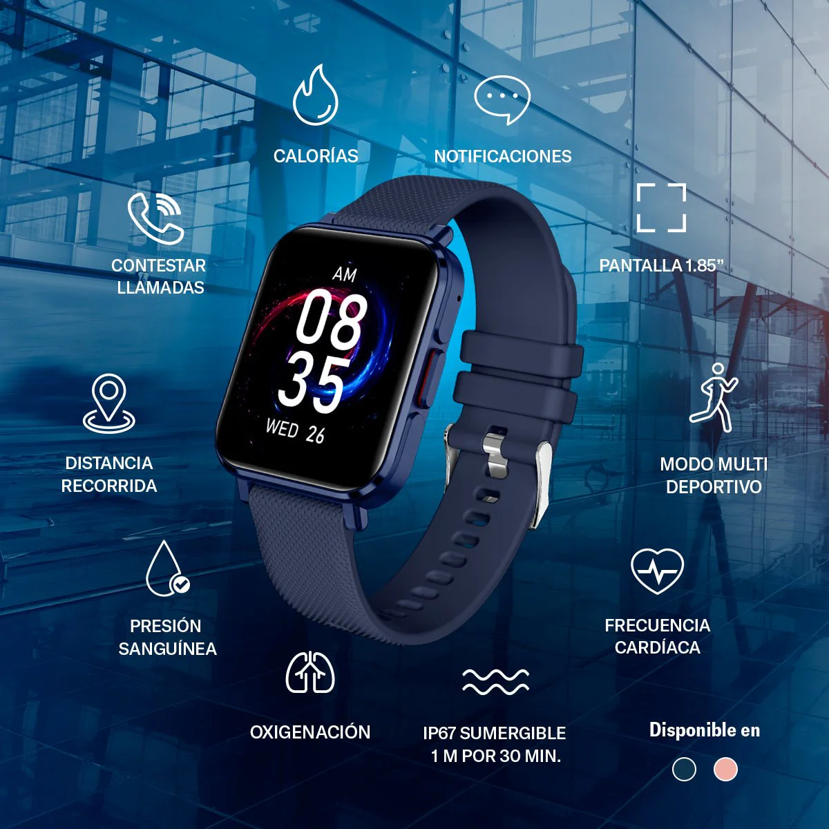Smartwatch Reloj Kronos Optimum STF Pantalla 1.85"Resistencia al agua IP67 Rosa - Image 8