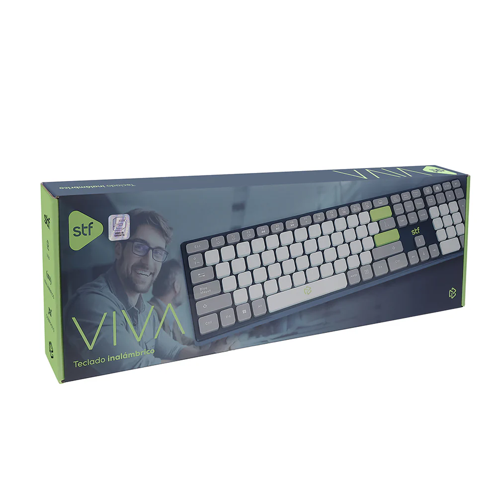 Teclado Inalámbrico VIVA STF 2.4GHz, Bluetooth 5.0, 110 Teclas, Multimedia, Windows/Mac Gris - Image 3